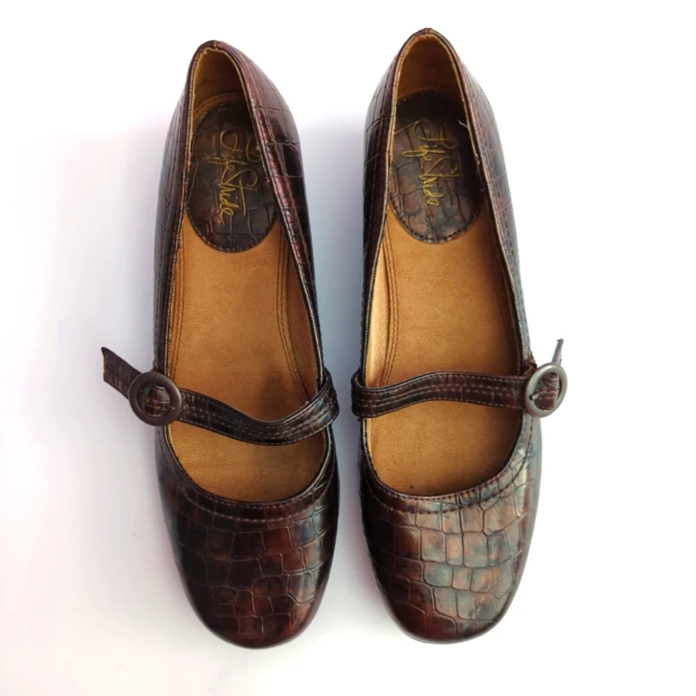 Life Stride Denise Mary Jane Size 8M Slip On Brown Black Faux Shoes